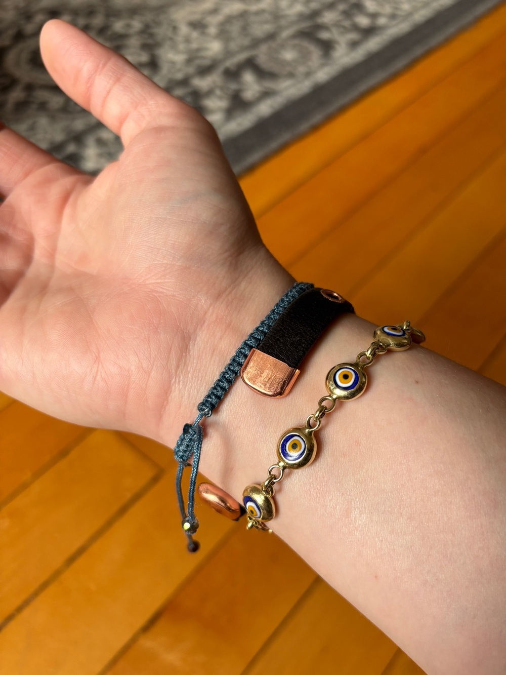 NWOT Mixed-Metal Copper & Black Leather Wrapped Magnetic Cuff Bangle Bracelet - Picture 4 of 16